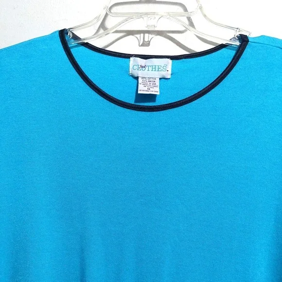 Just Clothes Womens Medium Knit Shift Dress Aqua Short Sleeves Piping "USA" - Picture 3 of 6